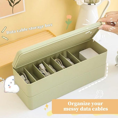 Cable Tidy Box Dual Layer Cord Organizer 14 Compartment Storage with Lid Dustproof Dampproof Stackable Charging Organizer