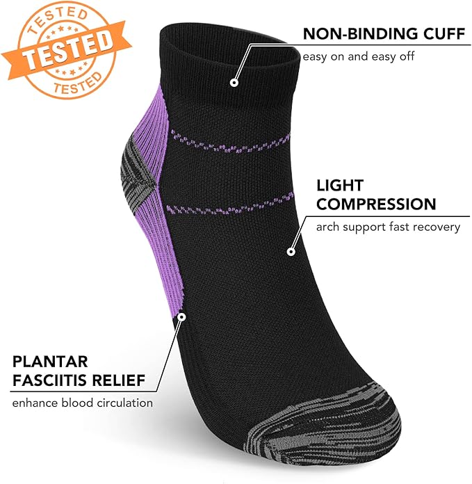 5 Pairs Copper Compression Socks for Women & Men - Ankle Plantar Fasciitis Arch Support Running Socks for Athletic