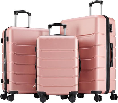 NEWBULIG Suitcases Spinner Wheels Lightweight Expandable Travel Hard Shell Luggage with TSA Lock, Pink, 3-PCS Set (20/24/28 Inch)