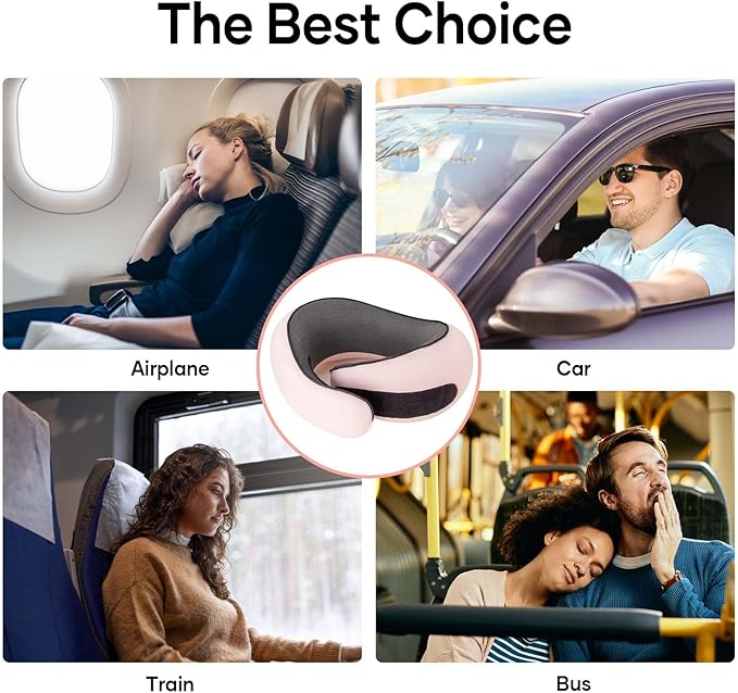 NOCRLG Travel Pillow, Travel Neck Pillow for Airplanes Car, 100% Pure Memory Foam Travel Pillow, Sleeping Essentials for Long Flight 360° Head Support Degree Comfort and Breathability Pink