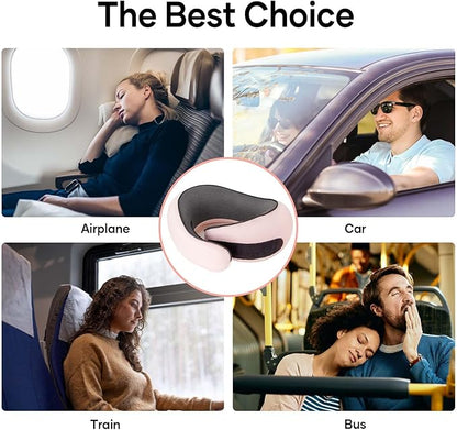 NOCRLG Travel Pillow, Travel Neck Pillow for Airplanes Car, 100% Pure Memory Foam Travel Pillow, Sleeping Essentials for Long Flight 360° Head Support Degree Comfort and Breathability Pink