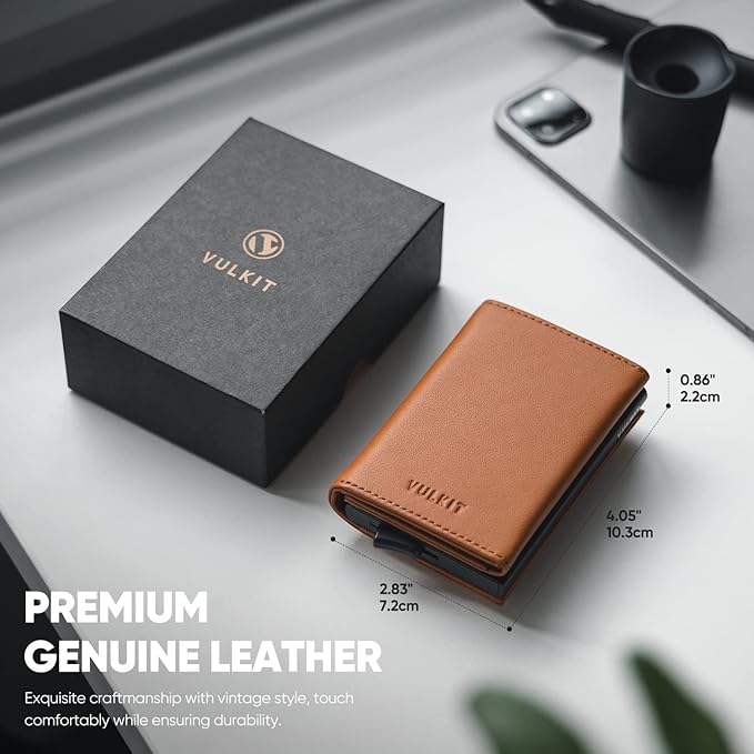 VULKIT Pop up Wallet Minimalist Cash Wallets RFID Blocking Leather Smart Credit Card Holder with Magnetic Closure for Men