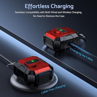 DASFOND Armor Earphone Cover Case for Airpods 4 Generation, Military Grade Full Body Shockproof Protection Hard Case, Support Wireless Charging with Keychain, Magnetic Lid, Front LED Visible, Red