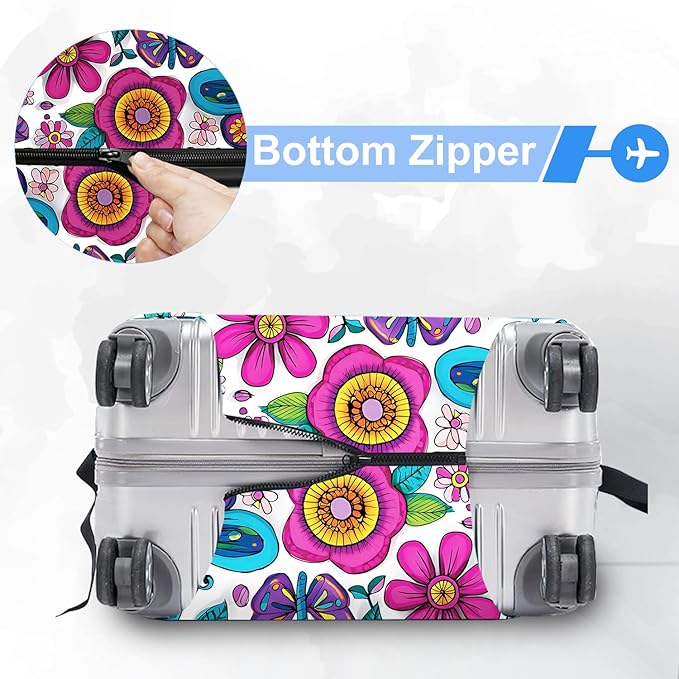 FOREVER QUEEN Colorful Butterfly Luggage Cover Suitcase Protector Suitcase Cover Anti-Scratch,Stretchable Bag Cover Washable Durable Polyester