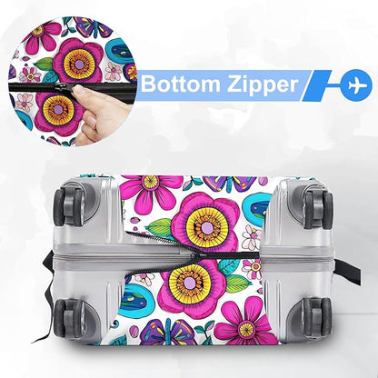 FOREVER QUEEN Colorful Butterfly Luggage Cover Suitcase Protector Suitcase Cover Anti-Scratch,Stretchable Bag Cover Washable Durable Polyester