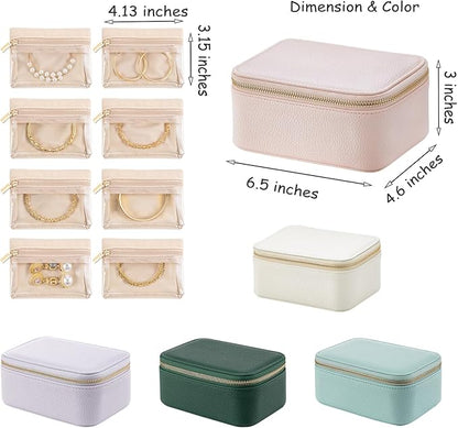 Vlando Travel Jewelry Box Organizer - 8 Small Velvet Zipped Pouches Pockets for Jewelries Necklaces Rings Earrings Sorting Storage, Rosy Mauve