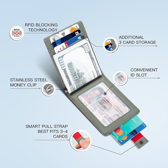 Zitahli Wallet for Men-6 Slots ID Window-Mens Wallets-Slim Wallet Classic Spring Money Clip RFID Blocking-Gift for Men