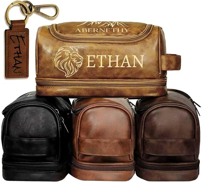 Personalized Toiletry Bag for Men, Gifts for Men, Custom Leather Mens Toiletries Travel Kit, Customize Shaving Bags, Men's Gift Ideas for Christmas, Anniversary, Birthday, Dad, Grandpa, Lover