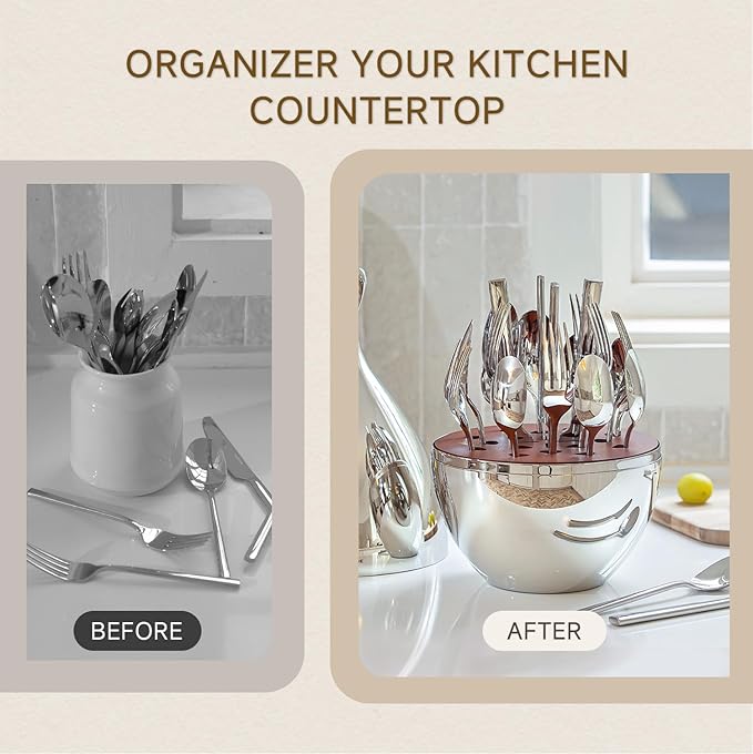 KINGSTONE Silverware Set with Waterdrop Storage Organizer, 20-Piece Forged Flatware Cutlery Set in Gift Box, Premium Stainless Stee Service for 4, Mirror Polished, Ideal for Kitchen, Wedding, Gift