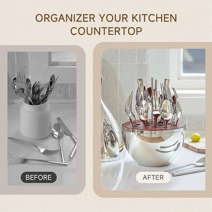 KINGSTONE Silverware Set with Waterdrop Storage Organizer, 20-Piece Forged Flatware Cutlery Set in Gift Box, Premium Stainless Stee Service for 4, Mirror Polished, Ideal for Kitchen, Wedding, Gift