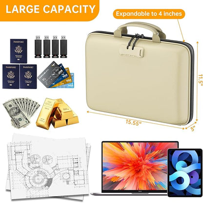 DocSafe Fireproof File Organizer with Lock, Hard-Shell Case Fireproof Document Box with 13 Pocket Accordion File Folder, Portable Home Office Travel Safe Storage for Important Documents Laptop Beige