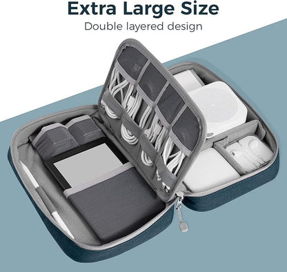 pack all Electronic Organizer Plus, Larger Capcity Cable Organizer Bag, Shockproof Carrying Case, Portable Cord Travel Organizer Storage Bag for Cables, Chargers, Phones, USB, SD Cards(Navy Blue)