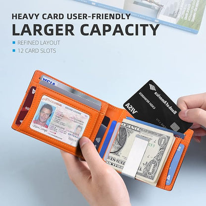 Zitahli Money Clip Wallets for Men,Slim Bifold Wallet 10-12 Cards, Mens Leather Wallet with ID Window,RFID Blocking Thin Minimalist Credit Card Holder,Gifts for Him