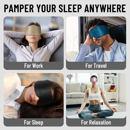 100% Mulberry Silk Sleep Mask, Large Eye Cover for Sleeping, Comfortable and Pressure-Free Sleeping Masks for Women Men, Completely Blackout (Black)