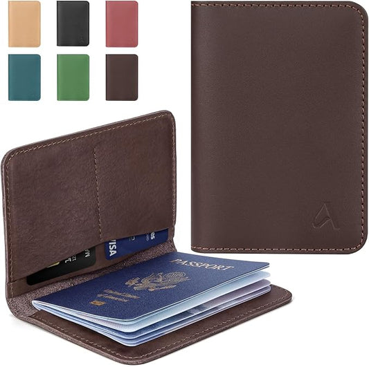 ALLIVE Passport Holder for Travel, Genuine Leather Passport Holder Women Men,Passport Cover Wallet,Travel Must Haves Airport Essentials Travel Gifts Brown