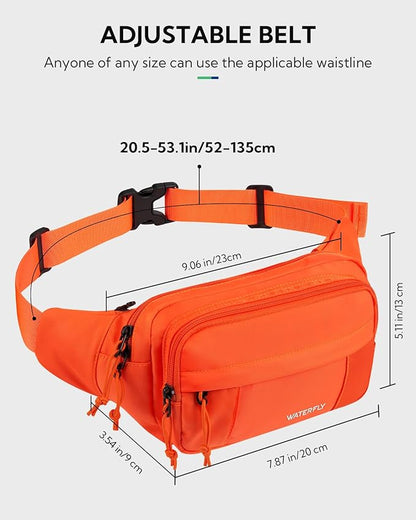 WATERFLY Fanny Pack Waist Packs: Large Crossbody Fanny Packs for Women Men with 5 Zipper Pockets Adjustable Strap Waist Bags Hip Pack for Traveling Cycling Running Hiking-Orange