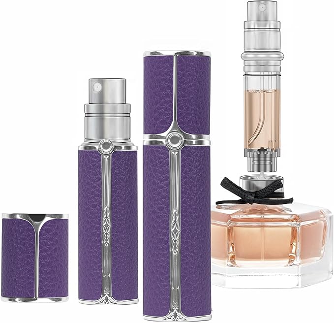 AF01PE Leather Perfume atomiser, 5ml Bottom Fill Travel Perfume Bottle, Refillable Perfume Dispenser for Women & Men (Purple 5ml)
