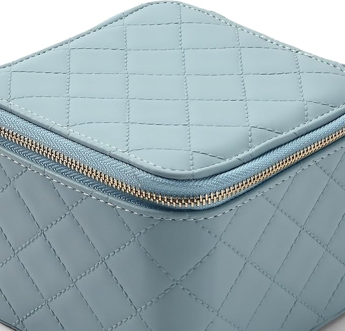 Travel Jewelry Box Organizer - Small Jewelry Case with 6 Small Velvet Zipped Pouches Pockets for Jewelry Necklaces Rings Earrings Storage(Blue)