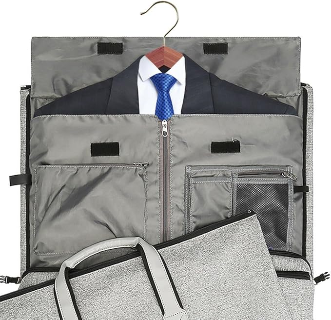 Modoker Convertible Garment Bag with Shoulder Strap, Carry on Garment Duffel Bag for Men Women - 2 in 1 Hanging Suitcase Suit Travel Bags (Grey)