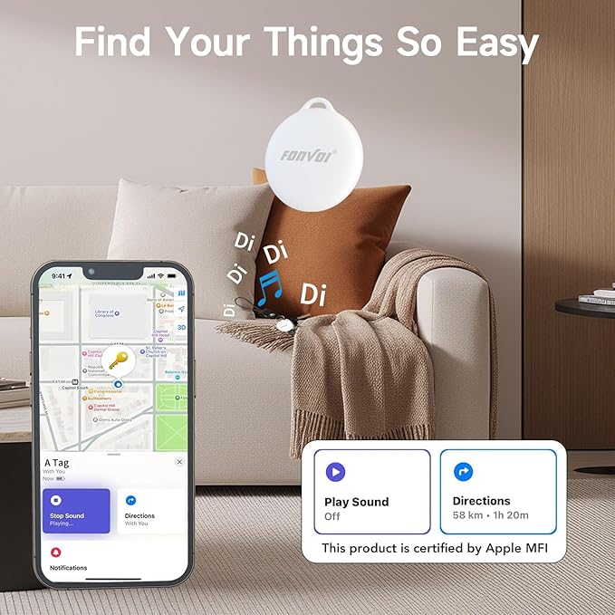 2025 New [Apple MFi Certified] (iOS Only) Air Tag, Bluetooth Tracker for Apple Find My, Replaceable Battery, Key Finder and Item Locator Smart Tag for Keys, Bags, Luggage, Pets, Wallet (White, 4PCS)