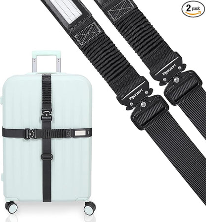 Vigorport Luggage Straps for Suitcases 2 Pack, Heavy Duty Metal Buckle Luggage Belt Strap, TSA Approved Suitcase Belt, Stretchable Travel Strap for Luggage