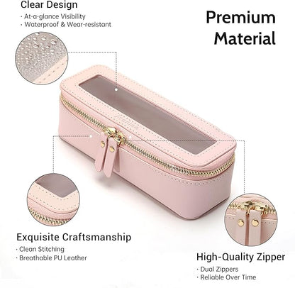 Aveniee Clear Makeup Brush Bag, Slim Cosmetic Brush Holder, small Toiletry Bag Mini Travel Case for Women, Thin Make up Bags with Dual Zipper, Cute Travel Essentials Organizer,Pink