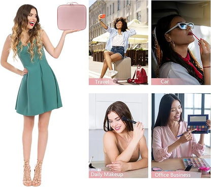 Travel Makeup Bag Makeup Cosmetic Train Case Organizer Portable Storage Bag with Adjustable Dividers for Cosmetics Makeup Brushes Toiletry Jewelry Pink
