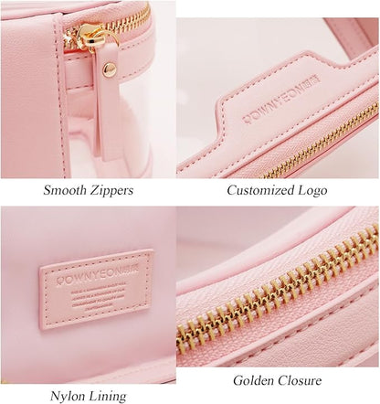 ROWNYEON Clear Makeup Case Toiletry Bag Multipurpose Travel Makeup Train Case Portable Cosmetic Organizer Transparent Storage Bag