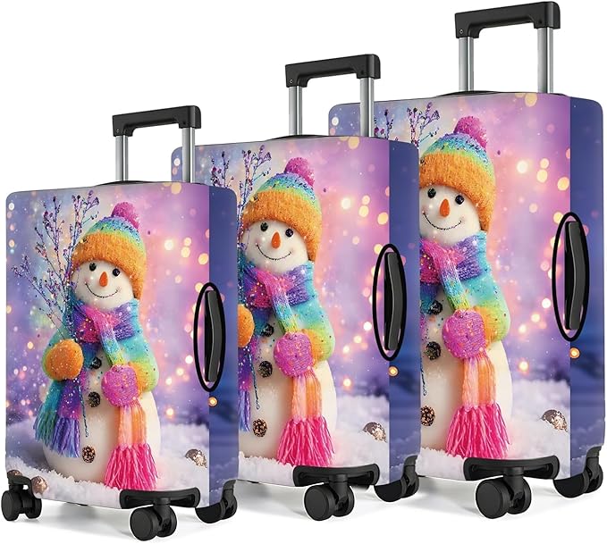Colorful Snowman Luggage Cover – Christmas Suitcase Protector, Stretchable Waterproof Travel Luggage Sleeve,XL