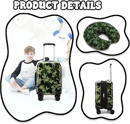 Kid's Luggage Set 3 Piece Suitcase Set 16" Hardside Luggage with Spinner Wheels Boys Carry on Toddler Travel Rolling Suitcase with Duffle Bag Neck Pillow Airline Approved