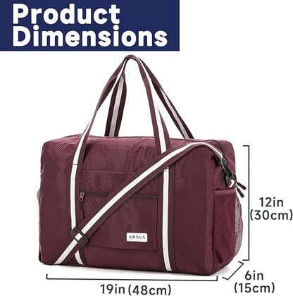 Arxus Foldable Tote Bag for Travel Expandable Lightweight Carry On Luggage 22L Packable Duffle Bag for Traveling