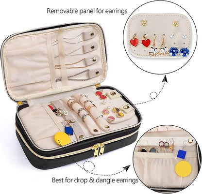 Teamoy Double Layer Jewelry Organizer, Jewelry Travel Case for Rings, Necklaces, Earrings, Bracelets and More(Medium, Black)