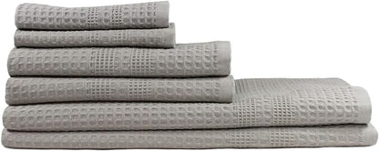 GILDEN TREE Waffle Towel Set Quick Dry Thin | 2 Bath Towels | 2 Hand Towels | 2 Washcloths, Classic Style (Pewter)