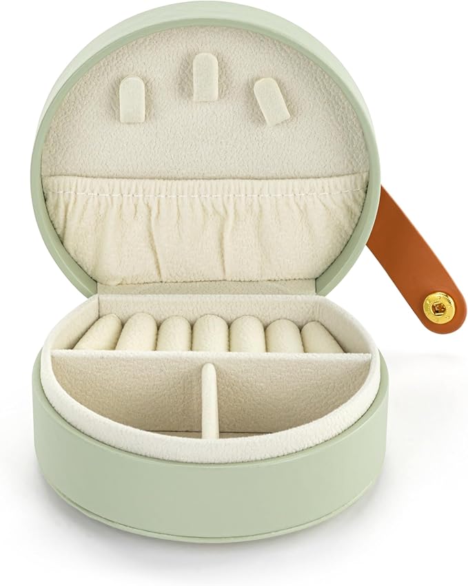 DEMDACO Compact Travel Jewelry Case With Snap Closure 3 x 4 Inch Vegan Leather Sage Green