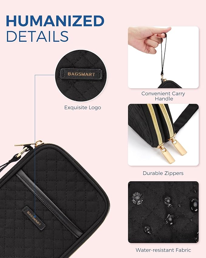 BAGSMART Electronic Cord Cable Organizer Travel Bag Case, Double Layers Tech Electronic Bag, Essentials for Charger, Cable, Phone, Flash drive, Black