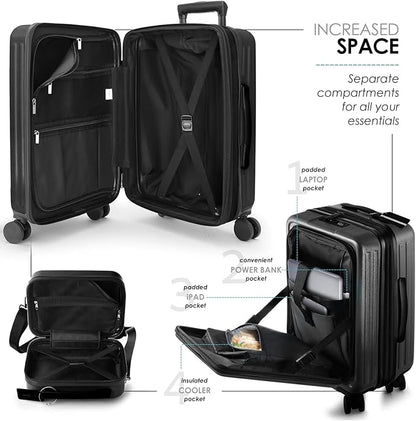 20 Inch Carry On Luggage 22x14x9 Airline Approved, Carry On Suitcase with Wheels, Hard-shell Carry-on Luggage, Durable Luggage Carry-On, Black Small Suitcase with Cosmetic Case