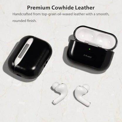 Belemay Handcrafted Oil-Waxed Leather Case for AirPods Pro 3rd Gen (2025), Genuine Cowhide, Smooth Glossy Lively Two-Tone Patina, Compatible with MagSafe, Compatible with Airpods Pro 3, Obsidian Black