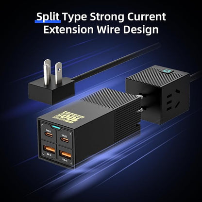 MFish 100W USB C Charger, Foldable Fast Laptop GaN Charger, 4-Port USB C Wall Charger Power Adapter Ports for MacBook Pro 17, 16'', Dell XPS, iPhone 17/16/15 Pro Max, 6-in-1 Power Strip
