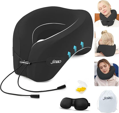 jiaao Neck Pillow Airplane, 2025 Upgraded Memory Foam Travel Pillow for International Flights, Adjustable Clasp, Storage Bag, Advanced Neck Support for Road Trips, Home, Office, and Gaming