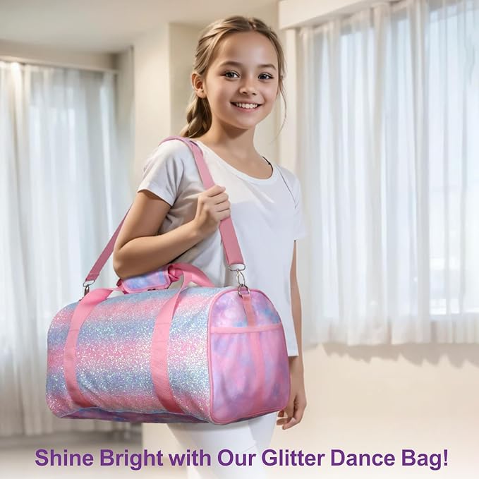 Bagseri Duffel Bags for Kids - Girls Dance Bag Ballet Tote, Waterproof Sports Gymnastics Bag for Overnight with Shoe Compartment and Dry Wet Separation Pockets (Tie-dye,Pink)