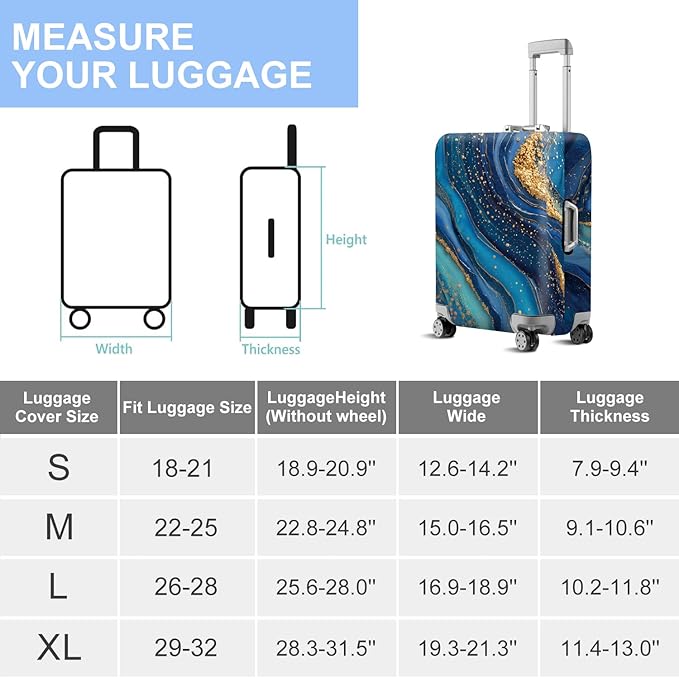 FOREVER QUEEN Luxury Golden blue Marble Luggage Cover Suitcase Protector Suitcase Cover Anti-Scratch,Stretchable Bag Cover Washable Durable Polyester