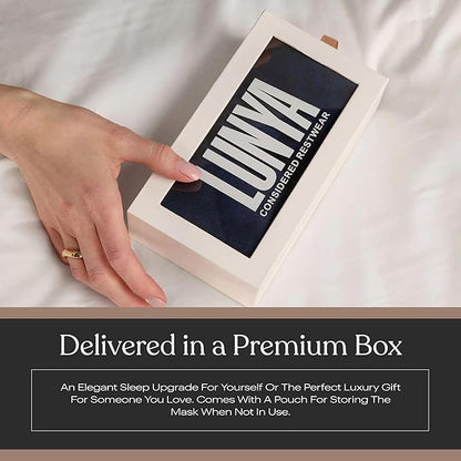 Lunya Weighted Silk Sleep Mask – Mulberry Silk Eye Cover with Cooling Glass Beads, Noise-Reducing Fit, Washable Fabric, and Travel Pouch – Sleeping Mask for Men and Women - Deep Blue – Large