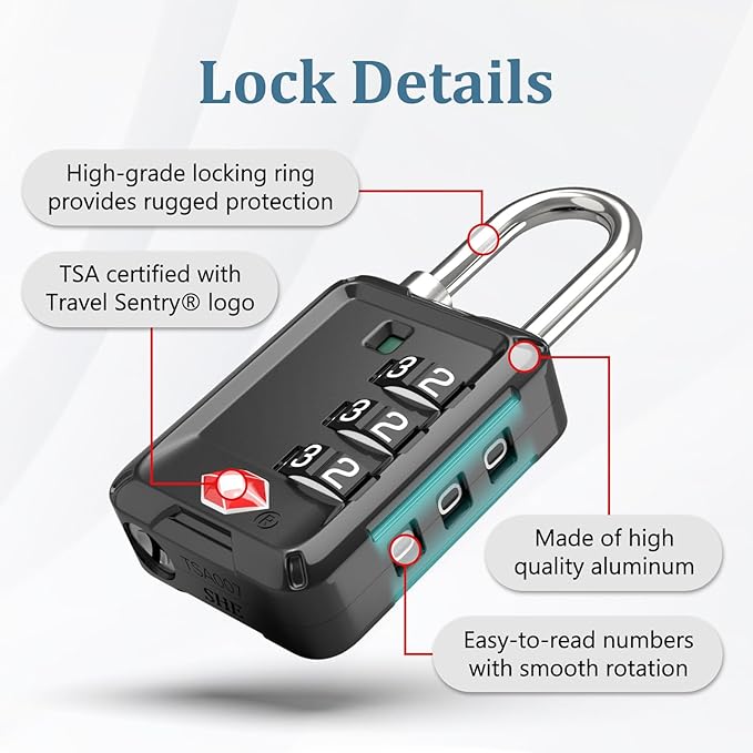 Joyway Luggage Locks TSA Approved, Travel Lock with Zinc Alloy Body, Open Alert, Easy Read Dials, for Travel Suitcase, Bag, Backpack, Tent, Fence, Lockers