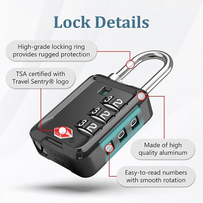Joyway Luggage Locks TSA Approved, Travel Lock with Zinc Alloy Body, Open Alert, Easy Read Dials, for Travel Suitcase, Bag, Backpack, Tent, Fence, Lockers