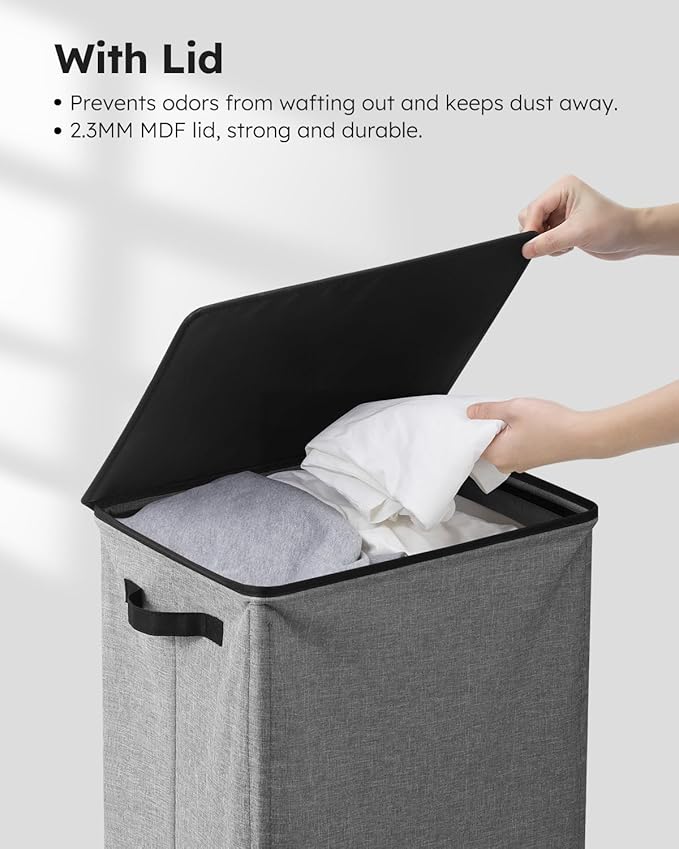 SOLEDI Laundry Hamper with Lid 100L Large & Tall Collapsible Laundry Basket, Clothes Hamper with Bag Removable Easy to Carry, Dirty Hampers for Bedroom, Bathroom, Dorm, College, Grey