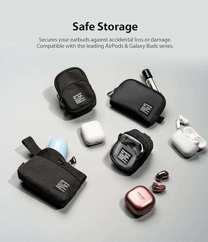 Ringke Mini Pouch Block, Small Bag for Universal Wireless Ear Buds, Durable Waterproof Keychain Backpack Accessories for AirPods Pro 3 & 2 & 1, AirPods 4 & 3 & 2 & 1 Case