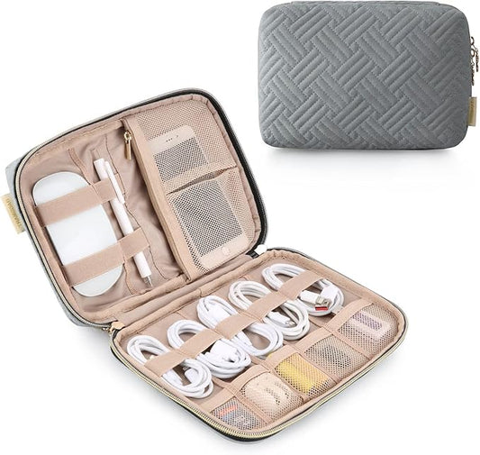 BAGSMART Electronics Organizer Travel Case, Travel Cable Organizer Bag for Travel Essentials & Accessories for Women, Cord Organizer for Phone, SD Card, Grey