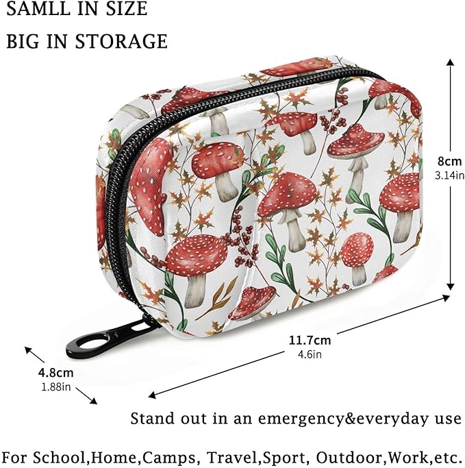 Fustylead Travel Pill Organizer Case Zipper for Purse with Removable Weekly Pill Box for Medicine, Vitamin, Supplement Medicine Organizer (Amanita Mushroom)