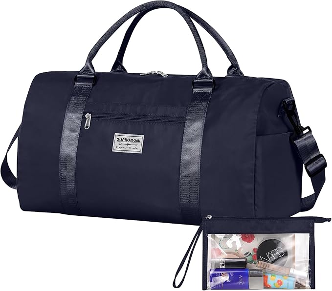 Large Travel Duffel Bag, Sports Tote Gym Yoga Airplane Carry-on With Extra Shoe and Small Clear Makeup Bag, Overnight Crossbody for Men and Women Navyblue