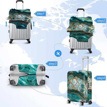 FOREVER QUEEN Green Gold Luxury Marble Luggage Cover Suitcase Protector Suitcase Cover Anti-Scratch,Stretchable Bag Cover Washable Durable Polyester
